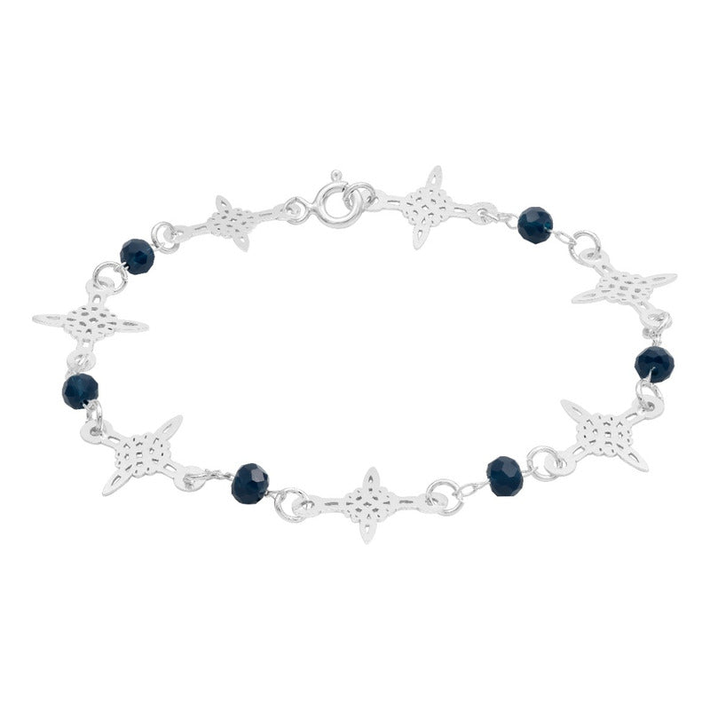 Pulsera Nudo De Bruja Laser Cristales Regalo Mujer Plata 925 Azul Marino 19 Cm