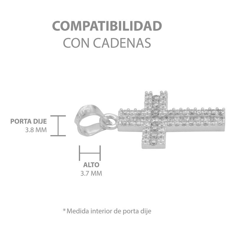 Dije Cruz Chica Zirconias Dobles Unisex Plata 925 2.6 Cm