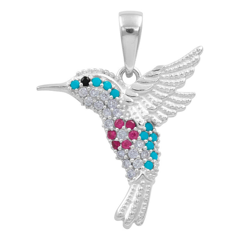 Dije Colibrí Plata 925 Zirconias Joyería Fina Regalo Mujer - Blanco Azul