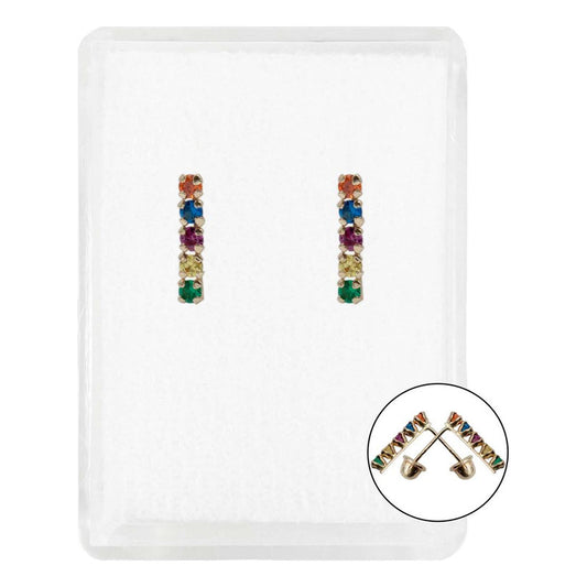 Arete Broquel Pendiente Churumbela Semáforo Zirconia Oro10k Alto/ancho 10 Mm X 10 Mm