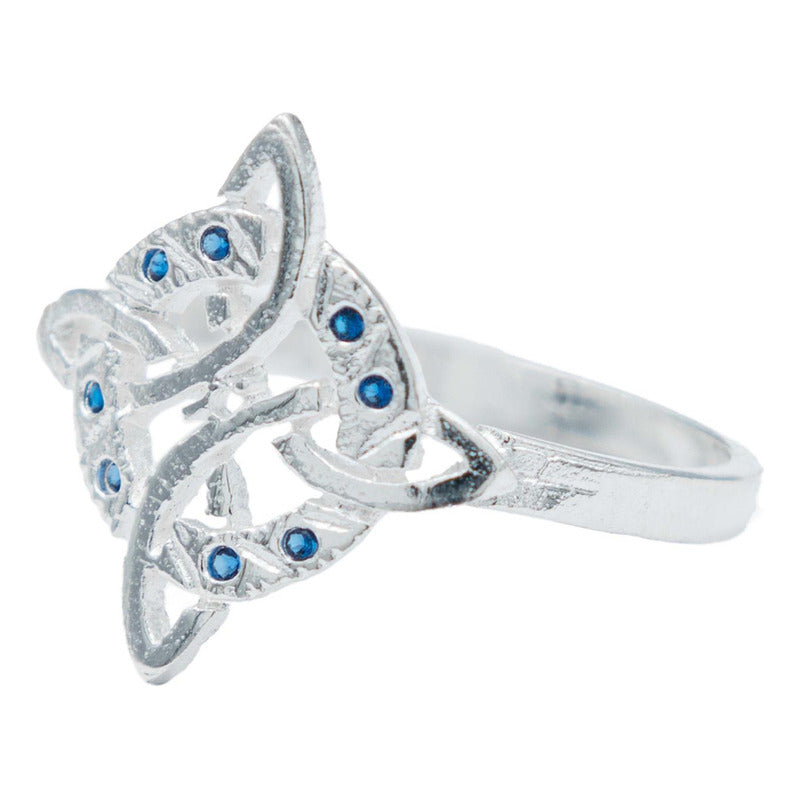 Anillo Diamantado Con Zirconias Nudo Bruja Celta Plata 925