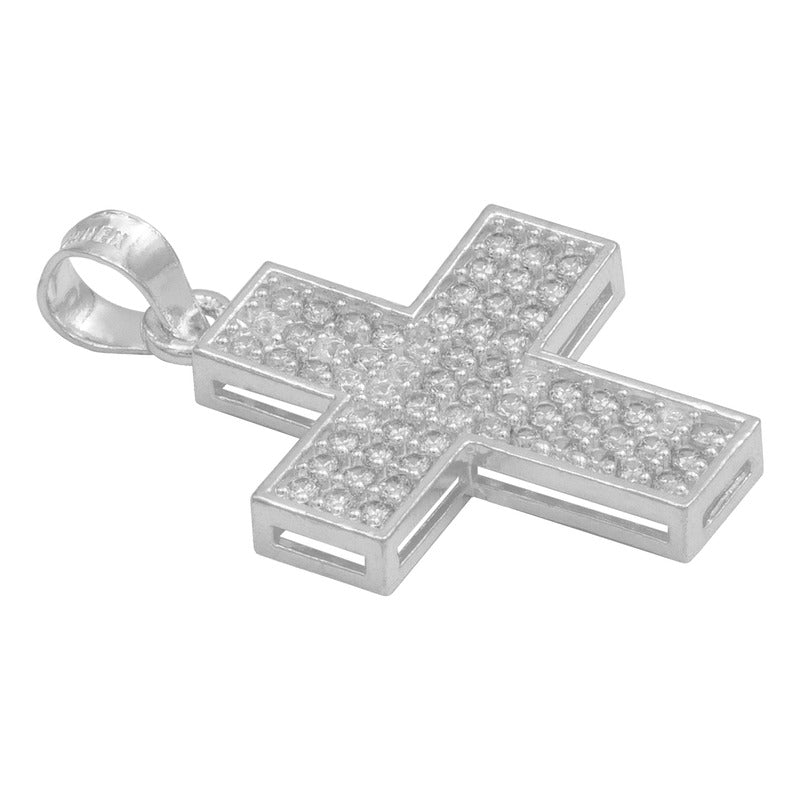 Dije Cruz Simetrica Zirconias Unisex Plata 925 2.9 Cm