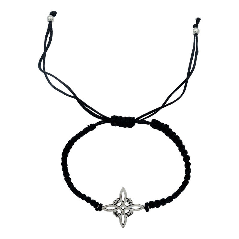 Pack 2 Piezas Pulseras Nudo De Bruja Artesanal Tejido Hilo Negro 1 Cm 1 Cm