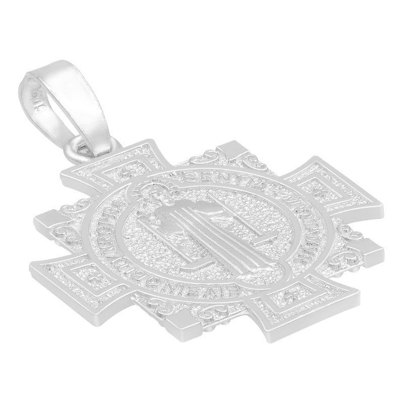 Dije Medalla Doble Vista Cruz Cuadrada San Benito Plata 925 Plateado