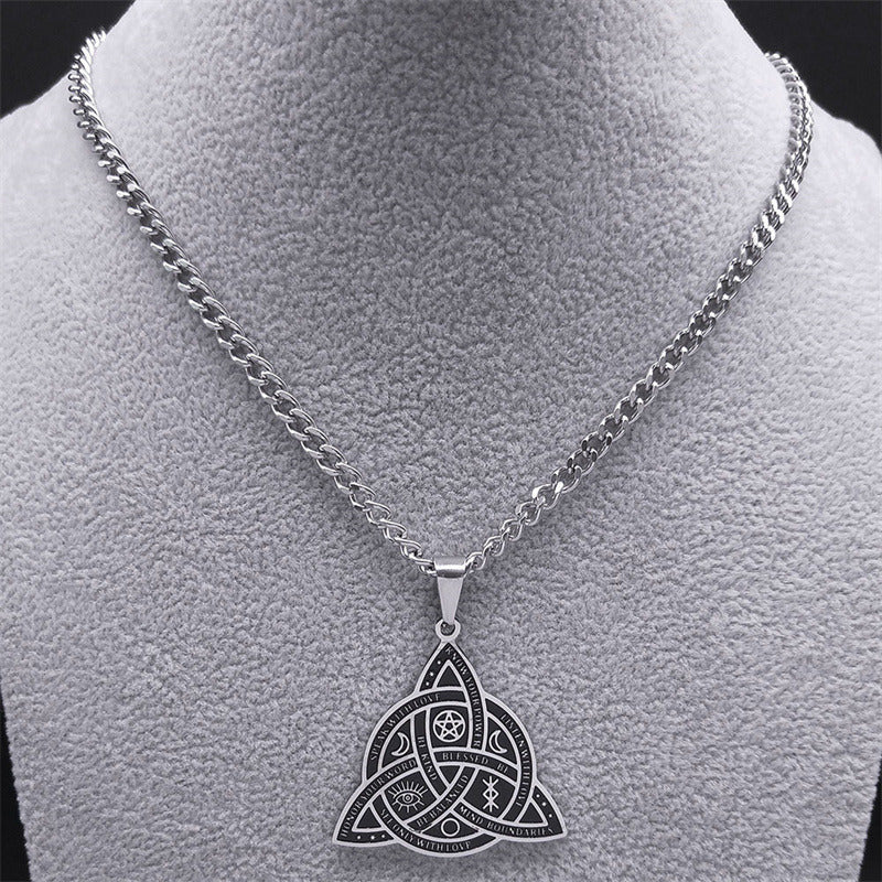 Joyaris Collar Nudo Celta Vikingo Amor Amuleto Bruja Luna Runas De Odin Wicca Hombre Mujer Triqueta En Acero Inoxidable Protección Esotérico Irlandés Brujería 1 Pieza