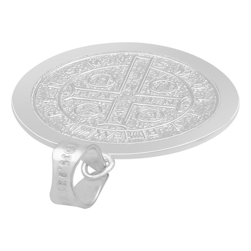 Dije Medalla Doble Vista San Benito Cruz Plata 925 1.8 Cm Plateado