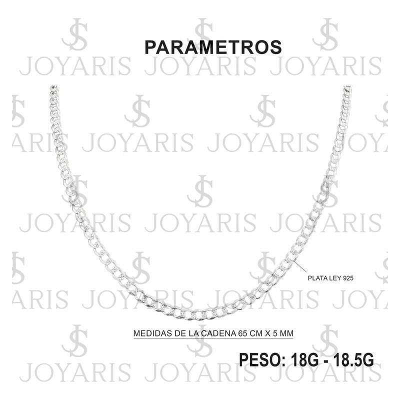 Cadena Cubana Diamantada Barbada Hombre Platas925 65cm X 5mm