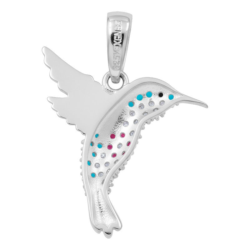 Dije Colibrí Plata 925 Zirconias Joyería Fina Regalo Mujer - Blanco Azul