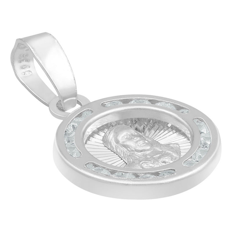 Dije Mini Medalla Bautizo Sagrado Corazón Plata 925 1.2 Cm Blanco