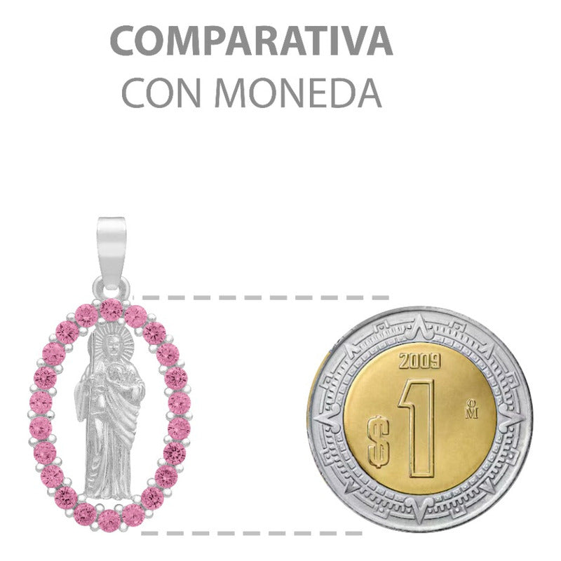 Dije San Judas Liso Borde Zirconias Unisex Plata 925 2.7 Cm