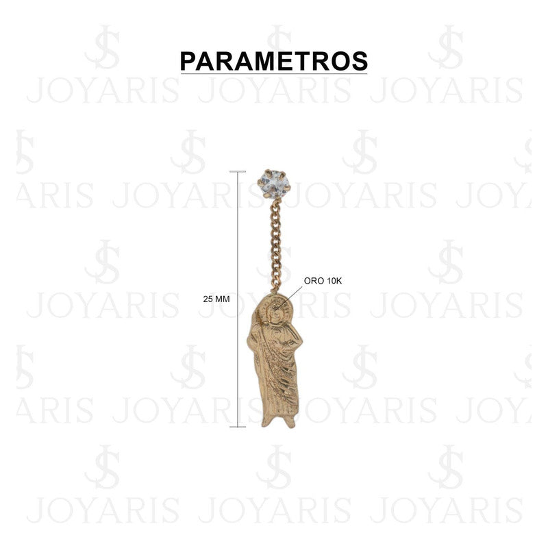 Arete Broquel San Judas Zirconia Cadena Regalo Mujer Oro10k