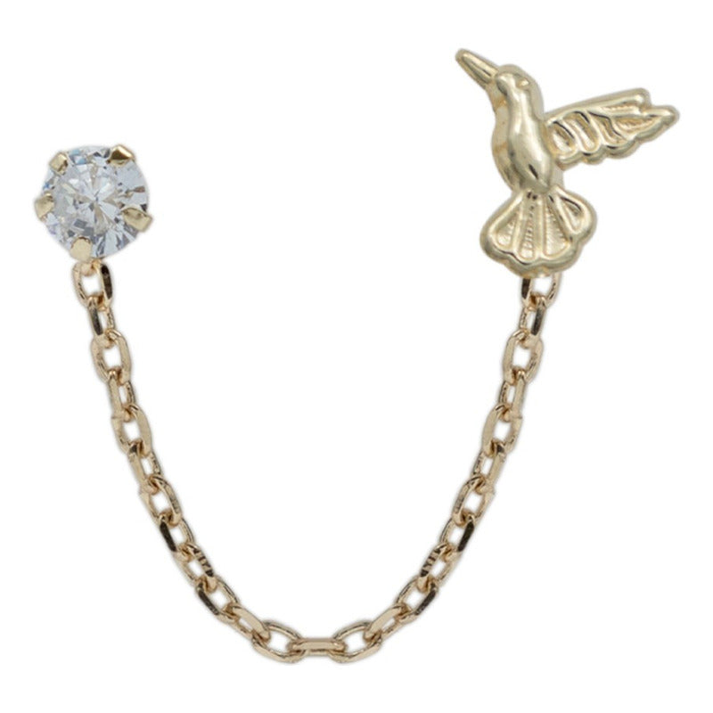 Arete Broquel Colibri Zirconia Cadena Mujer Amor Oro 10k