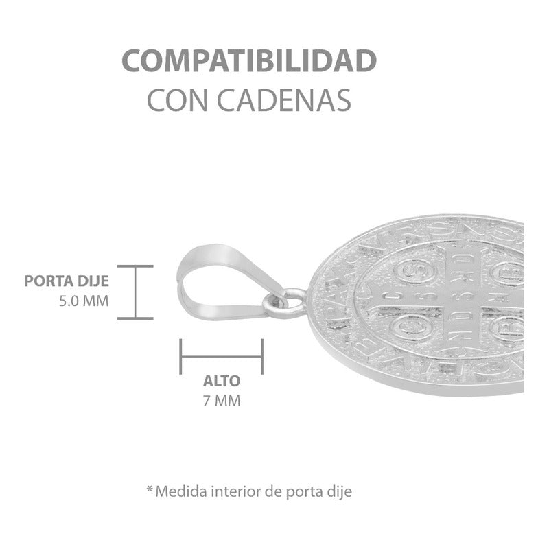 Dije Medalla Doble Vista San Benito Cruz Plata 925 2.5 Cm Plateado