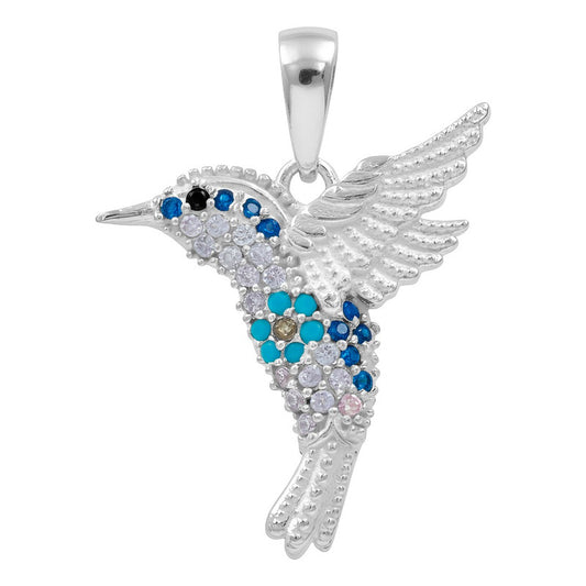 Dije Colibrí Plata 925 Zirconias Joyería Fina Regalo Mujer Lila/azul