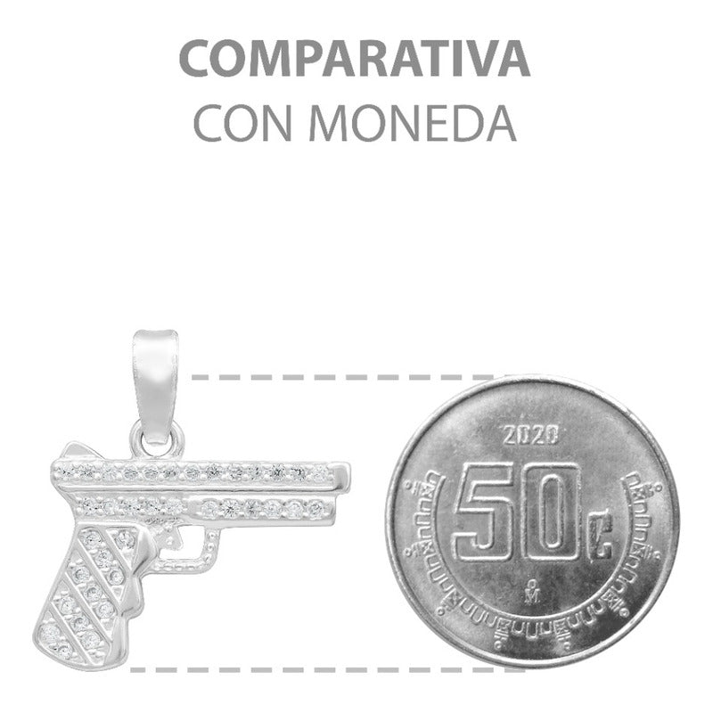 Dije Chico Pistola Glock Revolver Hombre Zirconias Plata 925 Blanco