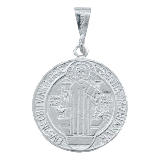 Dije Medalla Doble Vista San Benito Lisa Plata 925 3.7 Cm Plateado Alto/ancho 3.7 Cm X 2.4 Cm