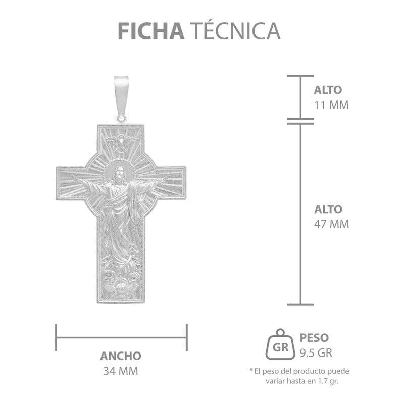 Dije Cruz Grande Cristo Espiritu Santo Hombre Plata 925 Plateado