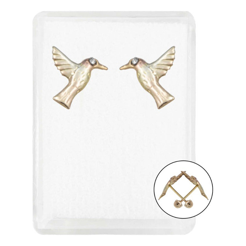 Arete Broquel Colibri Grande Zirconia Mujer Regalo Oro 10k