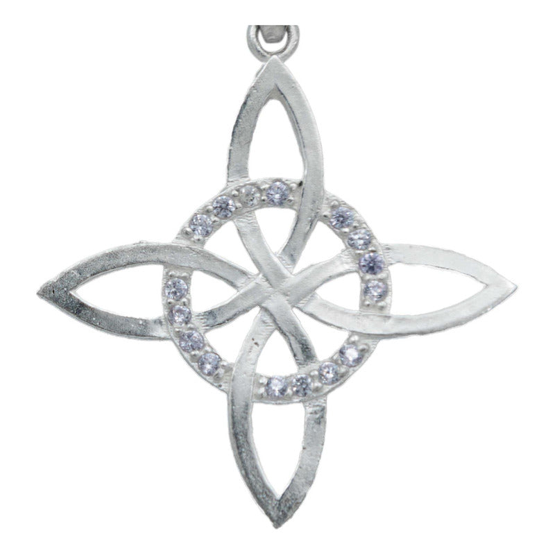 Collar Nudo De Bruja Celta Plano Zirconias Plata Ley S925
