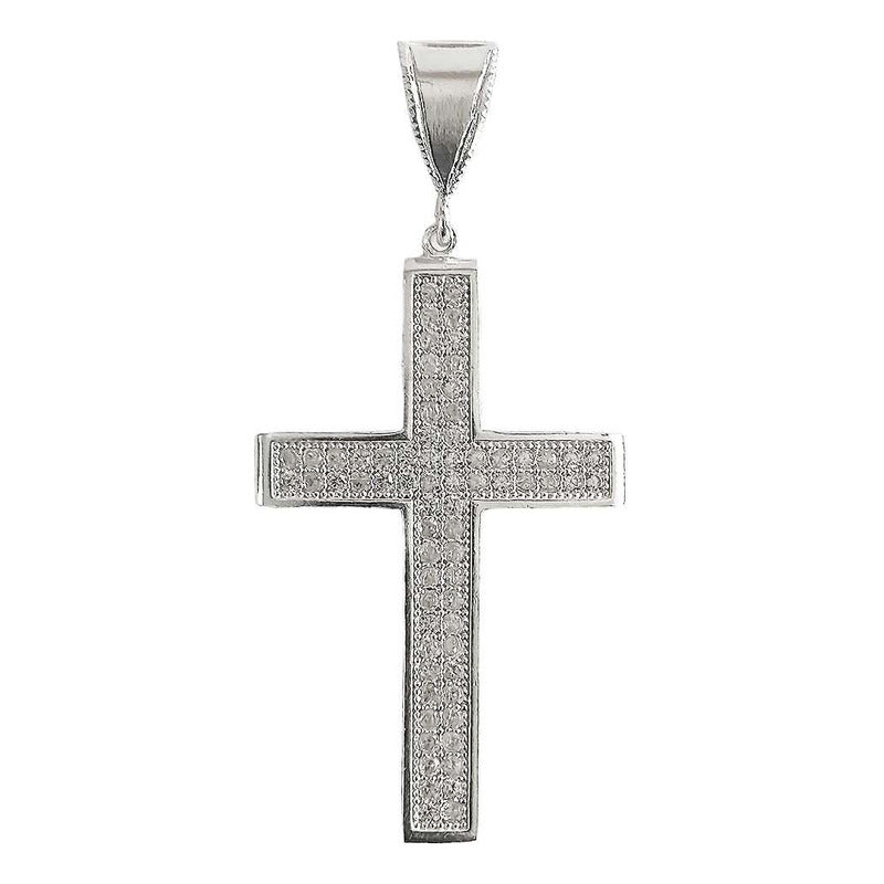 Dije Cruz Catolica Grande Zirconias Hombre Plata Ley 925