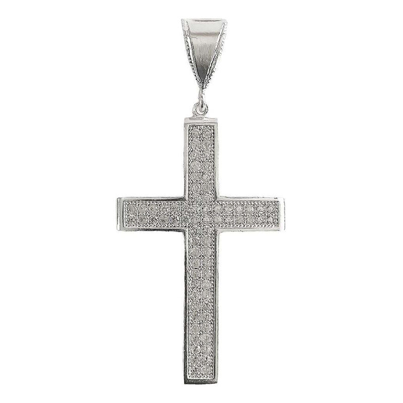 Dije Cruz Catolica Grande Zirconias Hombre Plata Ley 925