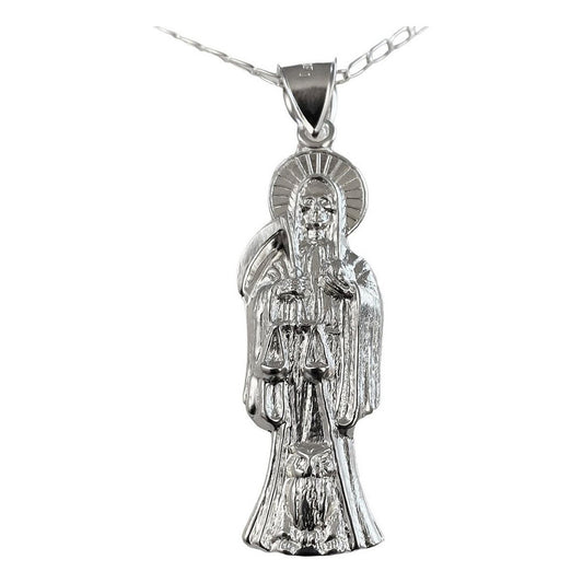Collar Medalla Grande Santa Muerte Hueco Plano En Plata 925 Plateado
