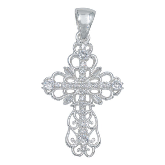 Dije Cruz Grande Zirconias Diamantada Baguette Plata 925 Blanco