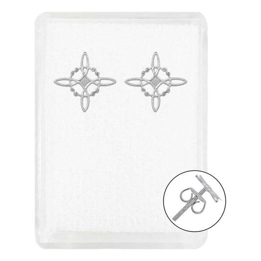 Arete Mini Broquel Nudo Bruja Liso Laser Mujer Plata Ley 925