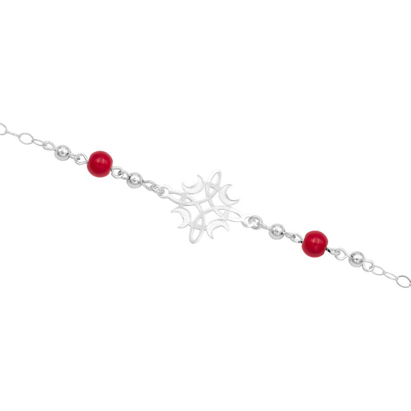 Pulsera Ajustable Nudo De Bruja Fases Lunes Bolas Plata 925 Rojo 6 Cm 20 Cm