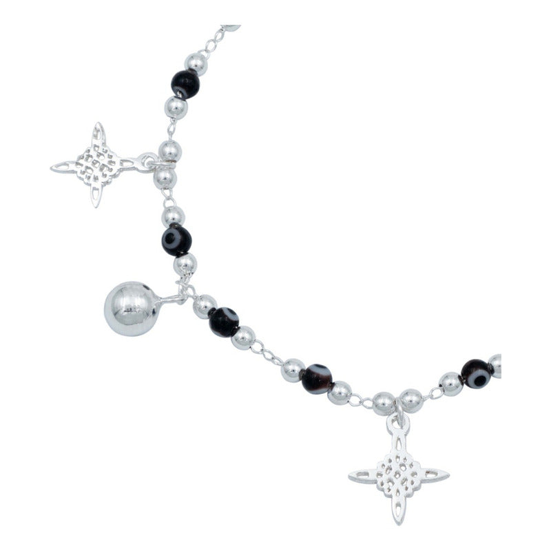 Pulsera Nudo De Bruja Ojo Turco Cascabeles Sonido Plata 925