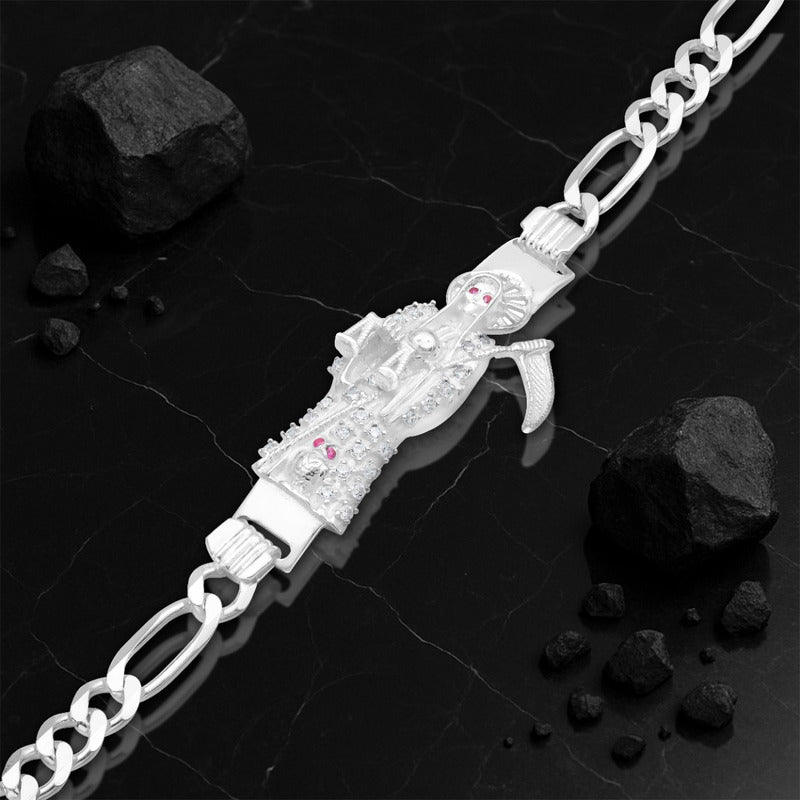 Pulsera Santa Muerte Zirconias Figaro 3x1 Plata 925 6 Mm Blanco 6 Cm 22 Cm