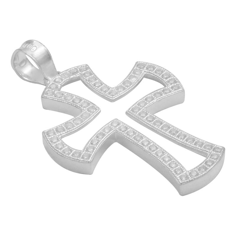 Dije Cruz Contorno Zirconias Hombre Mujer Regalo Plata 925