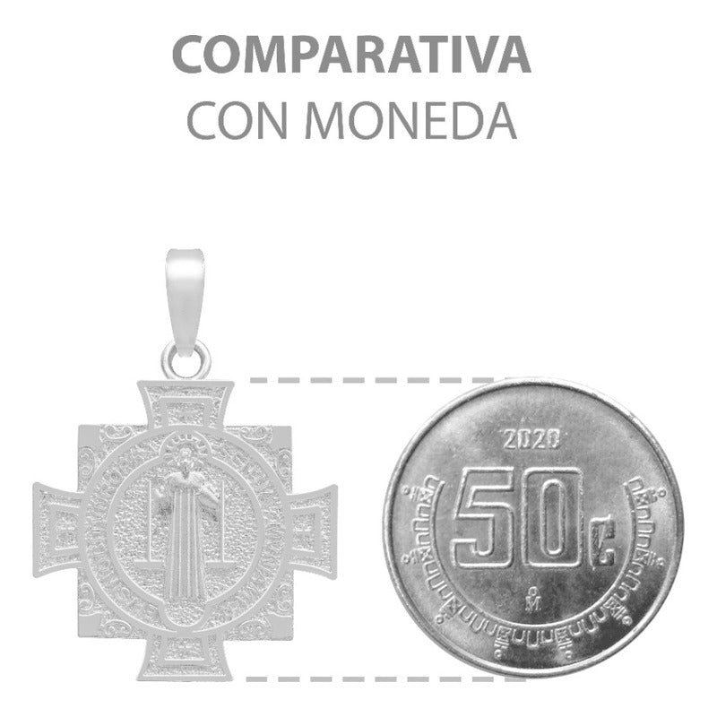 Dije Medalla Doble Vista Cruz Cuadrada San Benito Plata 925 Plateado