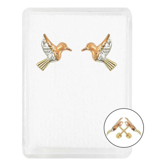 Broquel Colibri Estilo Florentino Amor Regalo Mujer Oro 10k Alto/ancho 9 Mm X 10 Mm