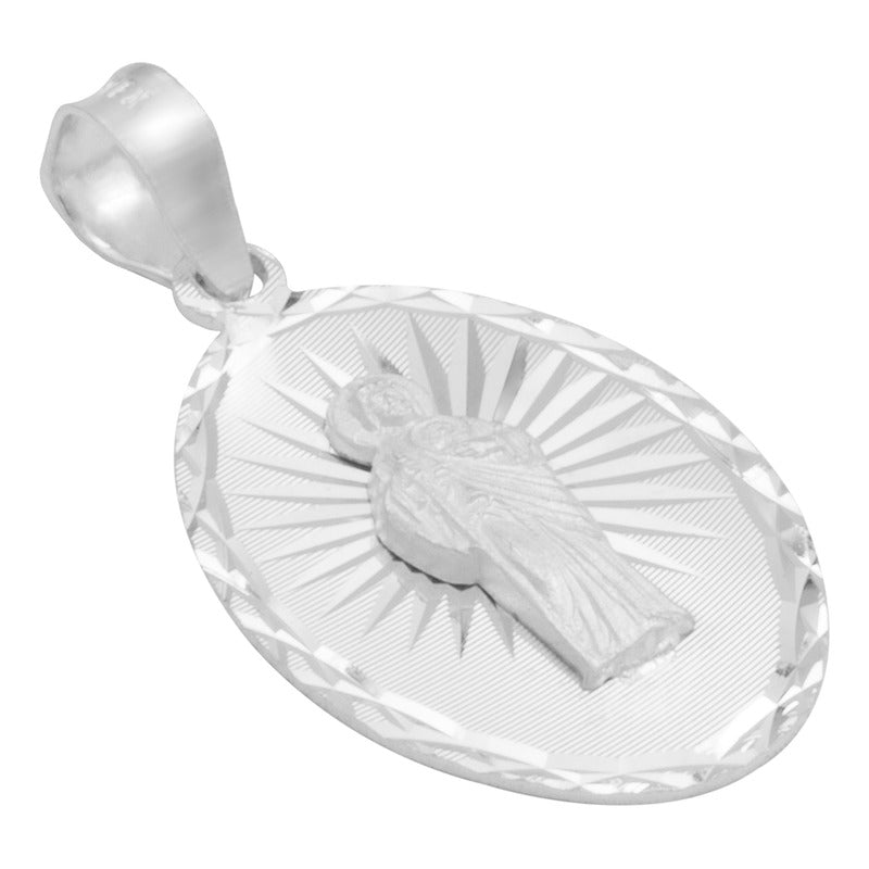 Dije Oval Diamantado Estrella San Judas Plata 925 1.4 Cm