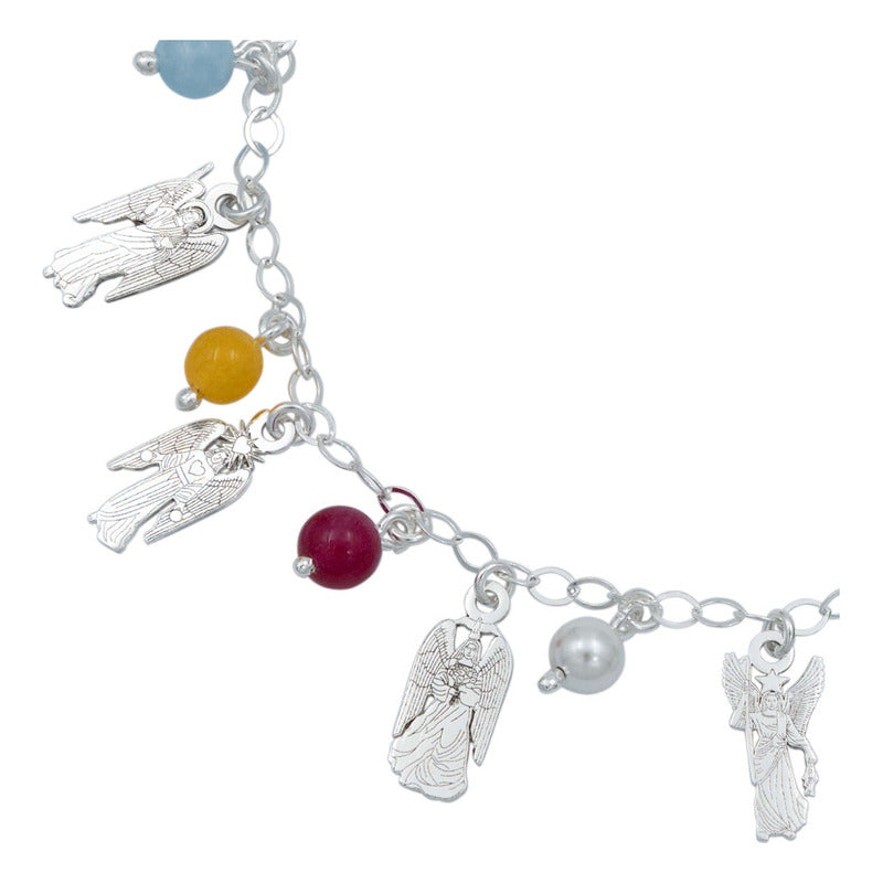 Pulsera Ajustable 7 Arcangeles Chakaras Laser Plata .925 Multicolor 6 Cm 19 Cm