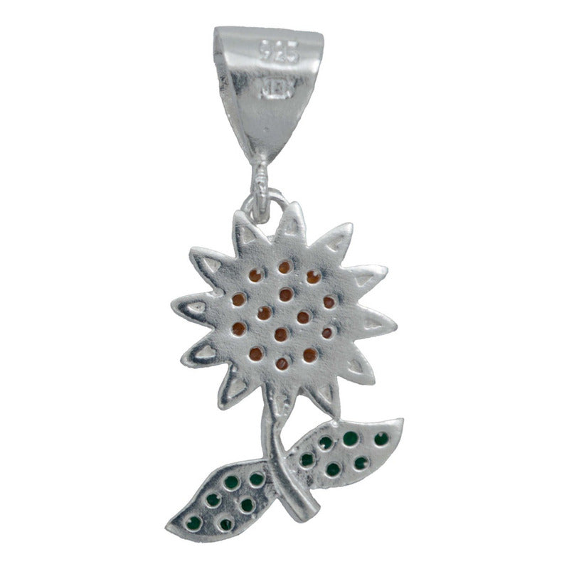 Dije Flor Primavera Zirconia Mujer Con Cadena Plata 925