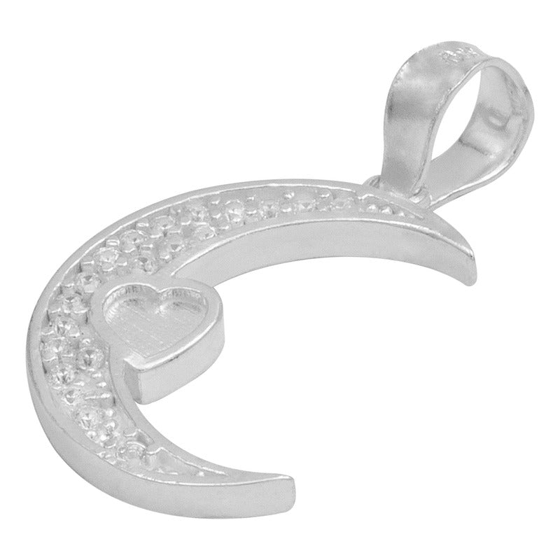 Dije Luna Corazón Zirconias Amor Regalo Mujer Plata 925