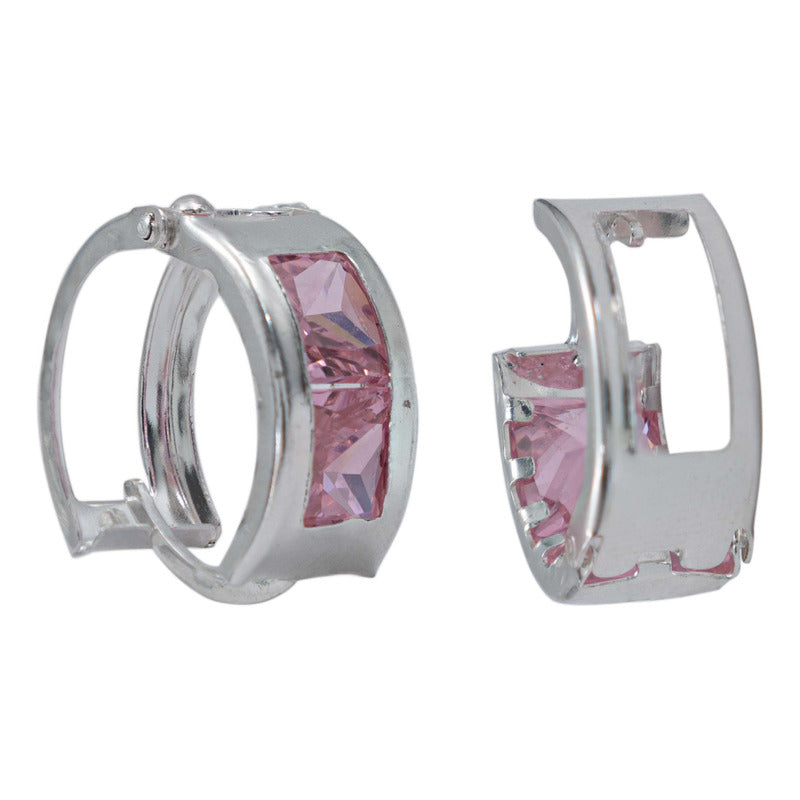 Aretes Huggies Grandes Mujer Regalo 2 Zirconias Plata 925