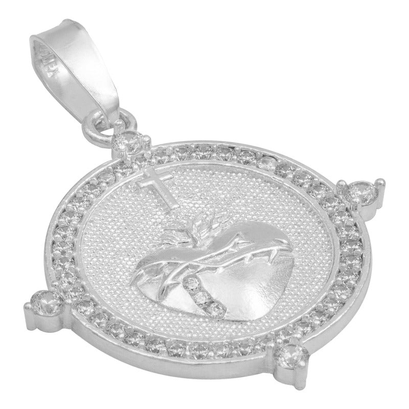 Dije Sagrado Corazón Jesus Cruz Zirconias Unisex Plata 925