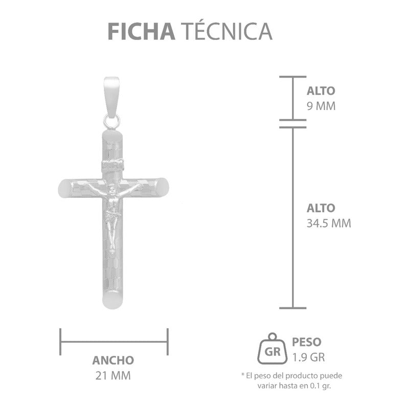 Dije Cruz Tubular Diamantado Ajedrez Cristo Plata 925 4.5 Cm Plateado