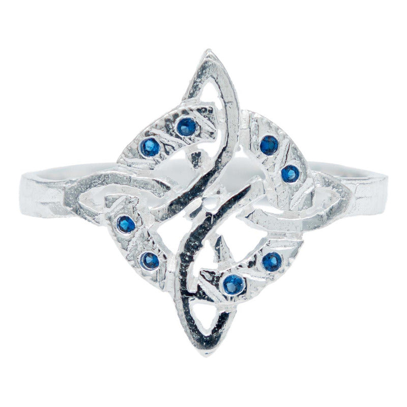 Anillo Diamantado Con Zirconias Nudo Bruja Celta Plata 925
