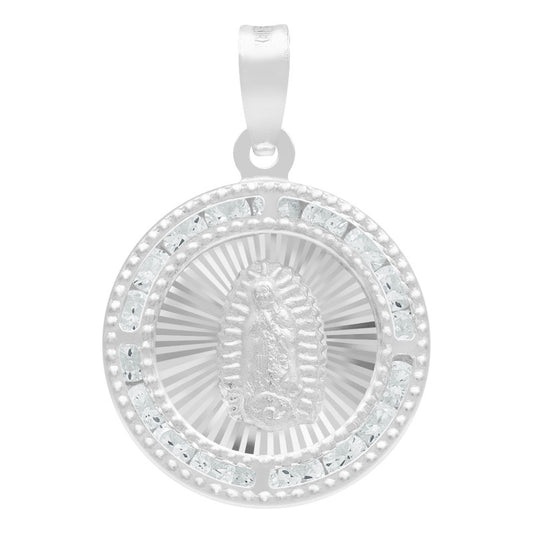 Dije Medalla Virgencita Guadalupe Zirconias Plata 925 1.6 Cm Blanco