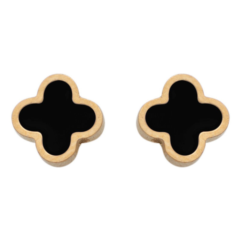 2 Pares Broquel Trebol Acero Inoxidable Chapa De Oro