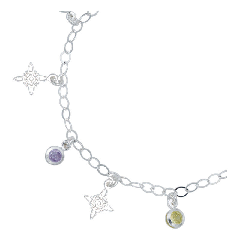 Pulsera Ajustable Nudo De Bruja Laser Zirconia Plata Ley 925 Multicolor 6 Cm 18 Cm