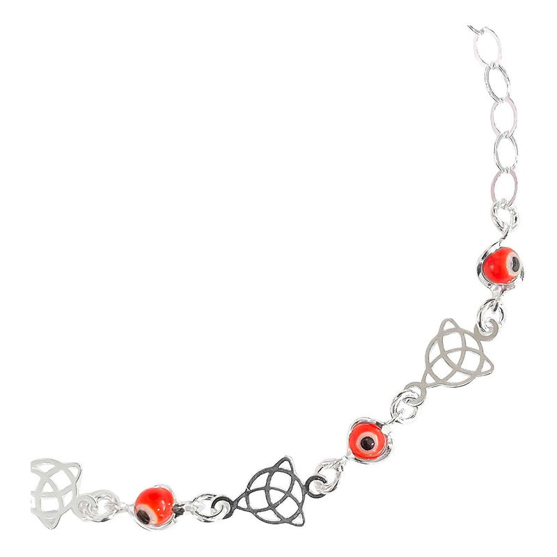 Pulsera Ajustable Triqueta Grande Ojo Turco Plata Ley 925