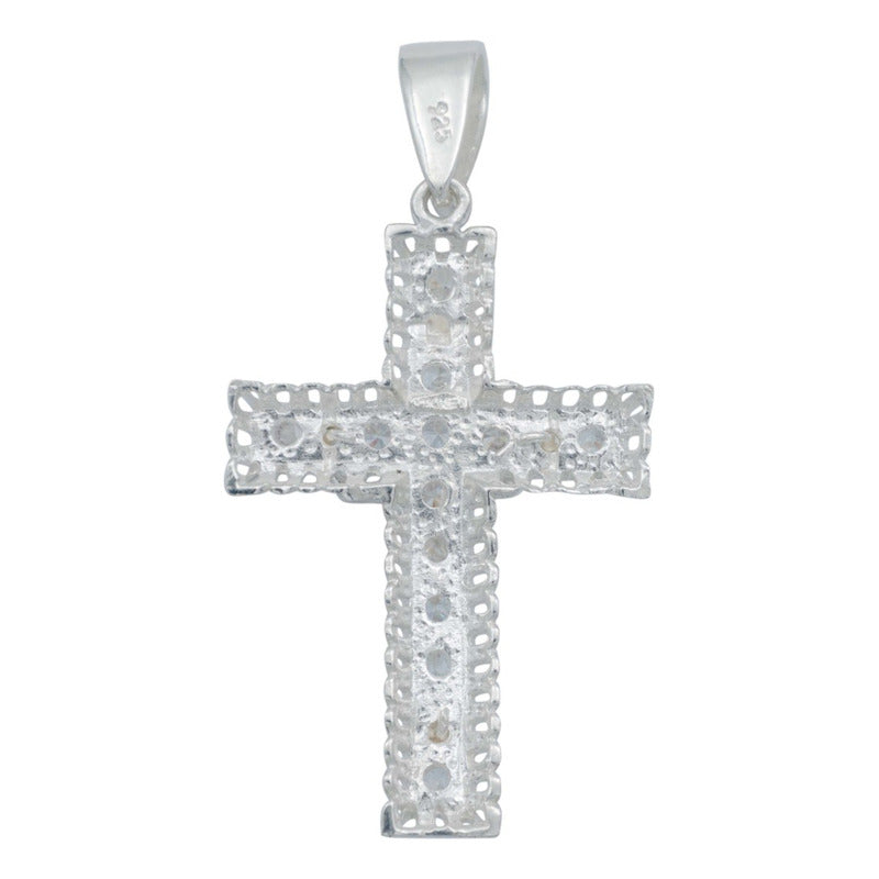 Dije Cruz Grande Cristo Relieve Zirconias Grande Plata 925