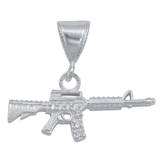 Dije Chico Rifle Asalta M16 Zirconias Hombre Regalo Plata925 Blanco