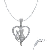 Collar Corazón Grande Gatos Zirconias Amor Regalo Plata 925