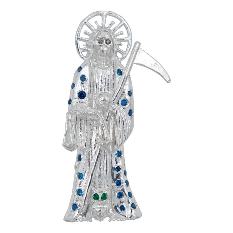 Dije Santa Muerte Guadaña Asa Lisa Zirconia Plata 925 5.8 Cm